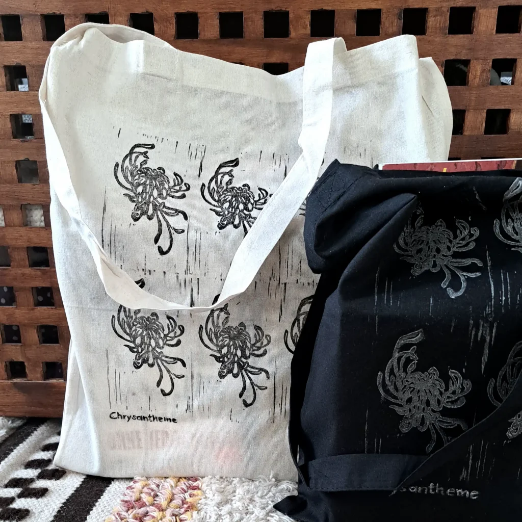 Stoffbeutel Chrysantheme| schwarz oder hell